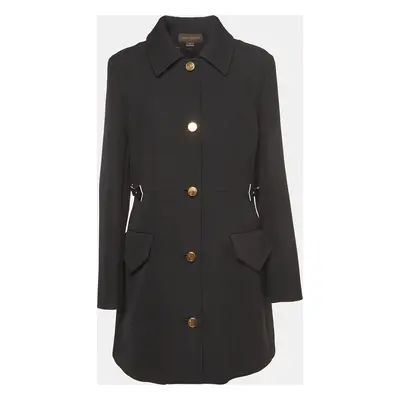 Louis Vuitton Black Wool Leather Tab Waist Single Breasted Coat