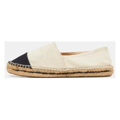 CH Carolina Herrera Off White/Black Canvas Cap Toe Flat Espadrilles Size