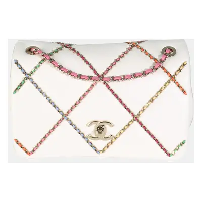 Chanel White Lambskin Multicolor Chain Intertwined Small Flap Bag