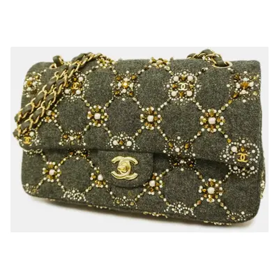 Chanel Green Pearl & Crystal Classic Double Flap Shoulder Bag