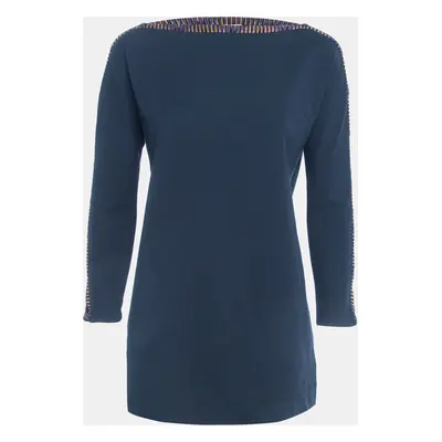 M Missoni Navy Blue Cotton Blend Knit Buttoned Sleeve Detail T-Shirt