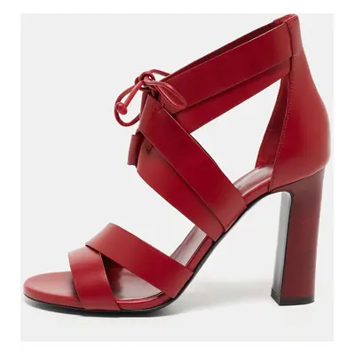 Hermes Dark Red Leather Ankle Strap Sandals Size