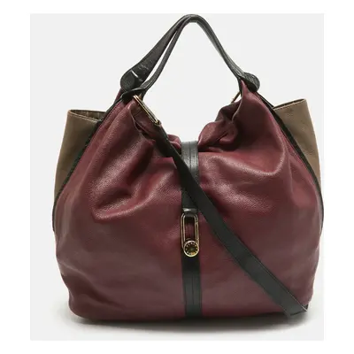 Furla Burgundy/Beige Leather Clasp Shoulder Bag