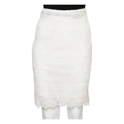 Valentino Off-White Guipure Lace Knee Length Skirt