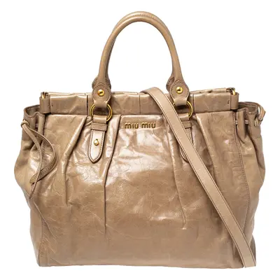 Miu Miu Beige Leather Gathered Tote