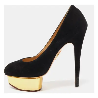 Charlotte Olympia Black Suede Dolly Platform Pumps Size 37.5