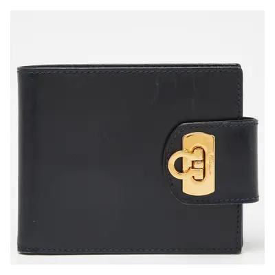 Salvatore Ferragamo Dark Blue Leather Gancini Flap Compact Wallet