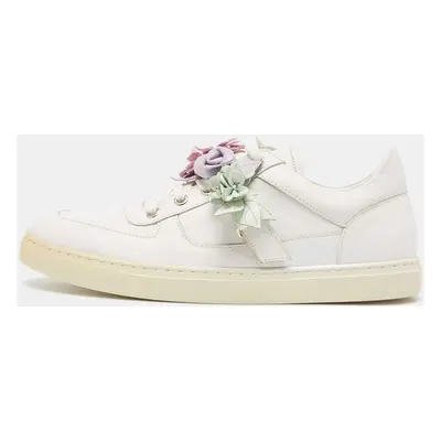 Sophia Webster White Leather Flower Embellished Low Top Sneakers Size