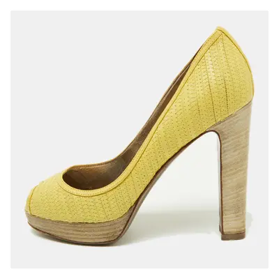 Valentino Yellow Embroidered Leather Peep Toe Platform Pumps Size