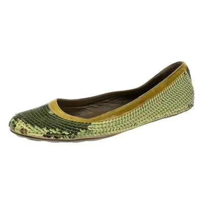 Gucci Green Sequin Ballet Flats Size 38.5