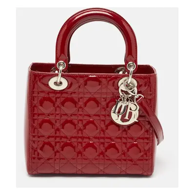 Dior Red Cannage Patent Leather Lady Dior Tote