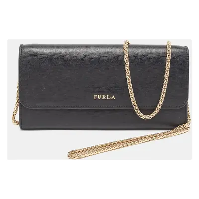 Furla Black Leather Babylon Wallet on Chain