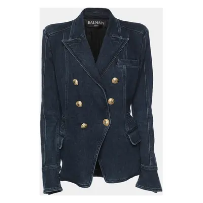 Balmain Navy Blue Denim Double Breasted Blazer