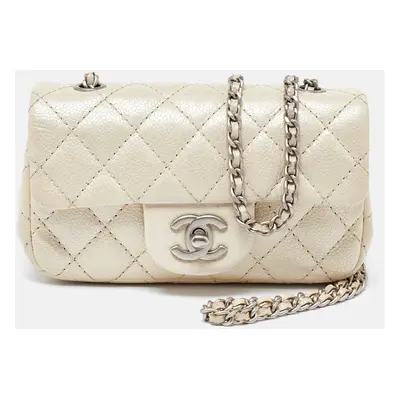 Chanel Pearl Beige Quilted Caviar Leather New Mini Classic Flap Bag