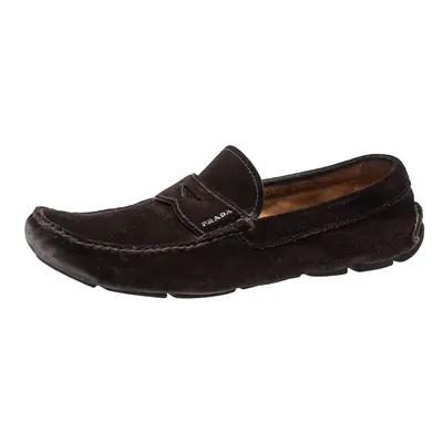 Prada Brown Suede Penny Slip On Loafers Size 43.5