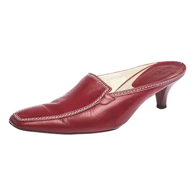 Tod's Red Leather Loafer Slide Kitten Heel Mules Size