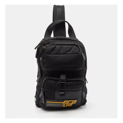 Prada Black Leather and Nylon Racing Logo Sling Backpack