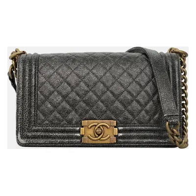 Chanel Metallic Grey Leather Medium Boy Bag