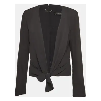 Versace Black Linen Blend Tie-Up Front Jacket