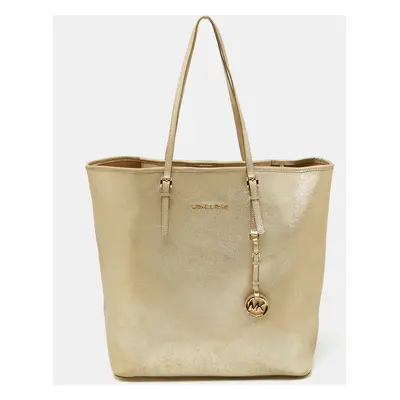 Michael Kors Gold Leather Jet Set Travel Shopper Tote