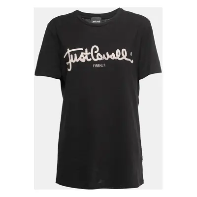 Just Cavalli Black Logo Print Cotton Crew Neck T-Shirt