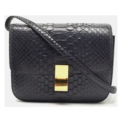 Celine Navy Blue Python Medium Classic Box Shoulder Bag