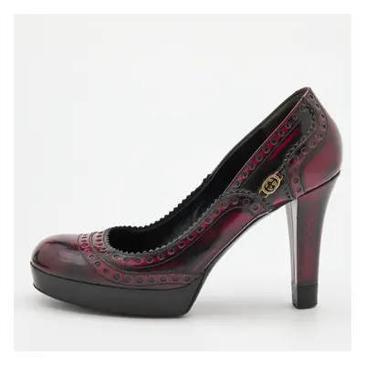 Gucci Black/Red Two-Tone Brogue Leather Platform Pumps Size 40.5