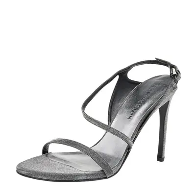 Stuart Weitzman Metallic Grey Glitter Ankle Strap Sandals Size