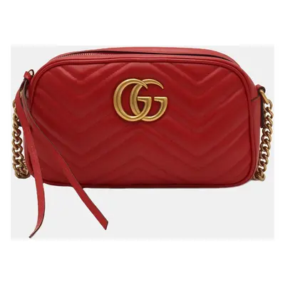 Gucci Red Leather Small GG Marmont Shoulder Bags