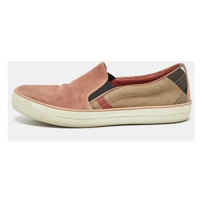 Burberry Pink Suede and Check Canvas Gauden Sneakers Size