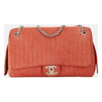 Chanel Orange Pink Suede Mademoiselle Coco Mark Chain Tote Bag