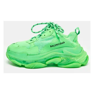 Balenciaga Green Mesh and Faux Leather Triple Sneakers Size