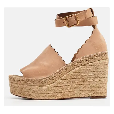 Chloe Beige Suede Lauren Wedge Sandals Size