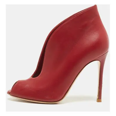 Gianvito Rossi Red Leather Vamp Peep Toe Ankle Booties Size