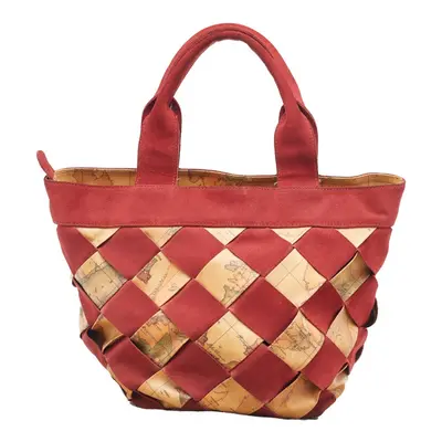 Alviero Martini 1A Classe Beige/Red Geo Print woven Coated Canvas and Suede Tote