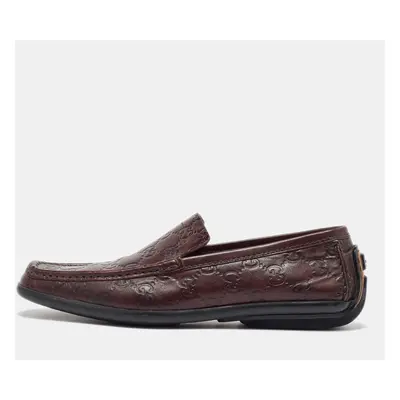 Gucci Dark Brown Leather Guccissima Slip on Loafers Size