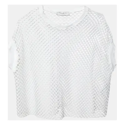 Sandro White Mesh Crew Neck Crop Top