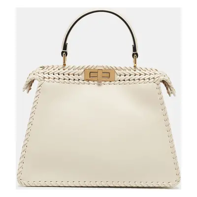 Fendi Off White Leather Medium Peekaboo ISeeU Top Handle Bag