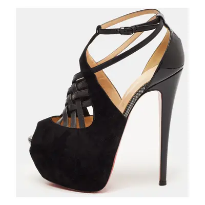 Christian Louboutin Black Suede and Leather Carlota Sandals Size