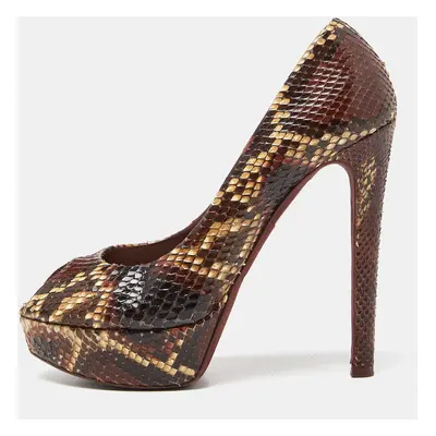 Dior Brown Python Miss Dior Peep-Toe Platform Pumps Size