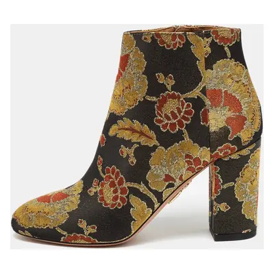 Aquazzura Multicolor Floral Brocade Fabric Zip Ankle Boots Size