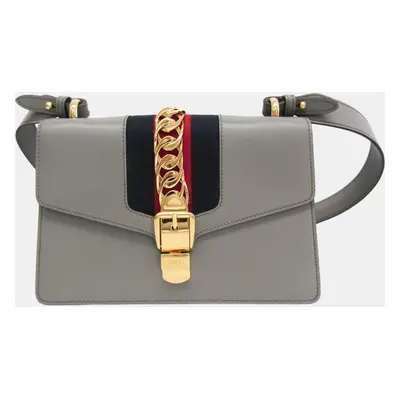 Gucci Grey Leather Sylvie Shoulder Bag