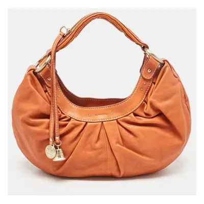 Lancel Orange Pleated Leather Bell Hobo