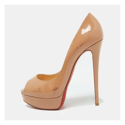 Christian Louboutin Beige Patent Leather Lady Peep Peep Toe Platform Pumps Size