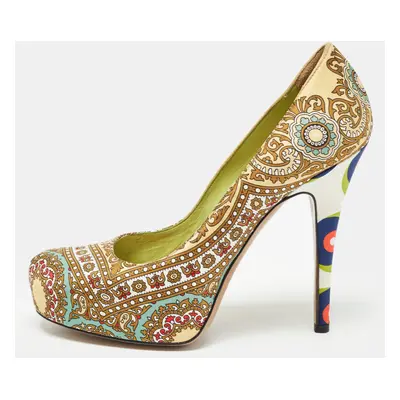 D&G Multicolor Printed Fabric Platform Pumps Size 36.5