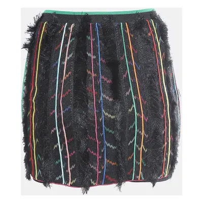 Missoni Black Stripe Lurex Knit Fringed Mini Skirt