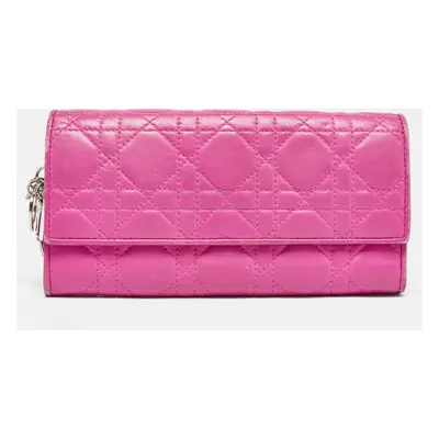 Dior Pink Cannage Leather Lady Dior Wallet on Chain