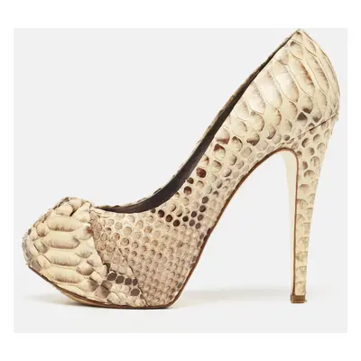 Gina Beige/Brown Python Leather Hoodie Platform Pumps Size