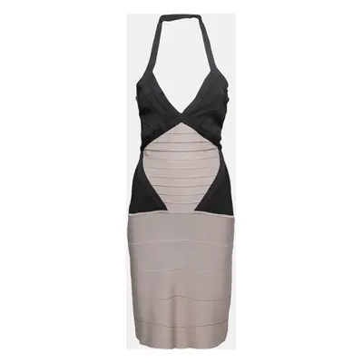 Herve Leger Colorblock Knit Halter Neck Bandage Dress