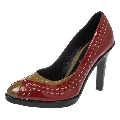 Bottega Veneta Red/Brown Patent Leather Pumps Size 35.5